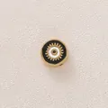Round gold-plated stainless steel gear charm with black and white enamel for DIY jewelry - Round Evil Eye / Black