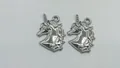 Pair of silver stainless steel unicorn head charms for DIY jewelry making accessories - 22.1x15.25x2.45mm