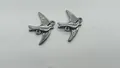 Pair of silver stainless steel flying bird swallow charms for DIY jewelry making crafts - 16.7x21.5x2.4mm