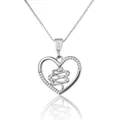 Elegant heart pendant necklace with snake motif and zircon inlay in silver finish. - Snake