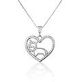 Elegant silver-toned heart pendant necklace featuring a zodiac rat and cubic zirconia - Horse