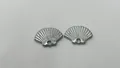 Pair of minimalist stainless steel shell pendants with ribbed texture for DIY jewelry making - 16.2x11x1.8mm
