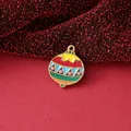 Colorful enamel Christmas bauble pendant in 18K gold plated stainless steel for DIY - Striped Christmas Ball / 18.5mmx15.4mmx1.7mm
