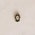 Gold plated stainless steel Hamsa hand charm with black enamel and evil eye detail - Hamsa Hand / Black