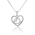 Silver stainless steel heart necklace featuring a pig zodiac pendant with cubic zirconia - Pig
