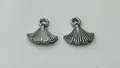 Pair of silver stainless steel fan-shaped shell charms for DIY necklace making - 16x15.35x3.4mm