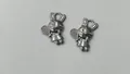 Cute silver stainless steel cartoon rabbit charm holding a racket for DIY jewelry making - 15.75x11.35x2.57mm