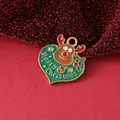 Festive heart-shaped reindeer enamel pendant for Christmas DIY jewelry making projects - Heart Reindeer (Merry Christmas) / 23.5mmx22.2mmx1.8mm
