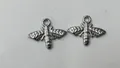 Pair of stainless steel bee charms for DIY necklaces and earrings in silver - 13.85x17.6x1.83mm