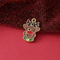 Festive red-nosed reindeer enamel charm in gold finish for DIY Christmas jewelry - Reindeer with Scarf / 21mmx15.8mmx2mm