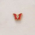 Red enamel butterfly charm with evil eye in gold-plated stainless steel for DIY - Butterfly / Red