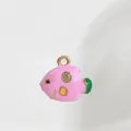 Emaillierter kleiner Fisch Anhänger aus Edelstahl in Rosa für DIY Halsketten und Armbänder - Fetter Fisch / Rosa