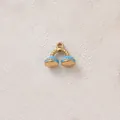 Close-up of a gold-plated stainless steel phone pendant with light blue enamel detail. - Blue Telephone