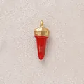 Detail der roten Emaille-Oberfläche und der vergoldeten Krone des Chili-Anhängers - Rote Kurze Chili