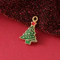 18K gold plated stainless steel green enamel Christmas tree pendant for DIY jewelry - Christmas Tree / 21.5mmx13.8mmx2.4mm