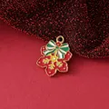 Christmas snowflake pendant in red enamel with green bow, 18K gold plated stainless steel. - Bow Snowflake / 22.5mmx17mmx1.8mm