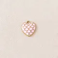 Pink heart pendant with gold scalloped scale pattern for DIY jewelry making. - Heart Shape / Pink