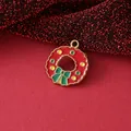 Festive red Christmas wreath enamel charm with green bow accent for DIY jewelry making - Red Christmas Wreath / 20.5mmx18mmx1.5mm
