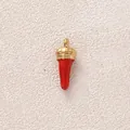 Detailansicht eines roten Emaille-Chili-Anhängers mit goldener Krone für Schmuck - Rote Chilischote