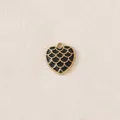 Gold-plated stainless steel heart pendant with black enamel fish scale pattern for DIY. - Heart Shape / Black