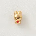 Detailed view of a gold-plated stainless steel rabbit charm with a red enamel heart - Red Heart Rabbit