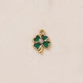 Minimalist green enamel four-leaf clover pendant with central rhinestone in gold finish - Green Clover Rhinestone Pendant