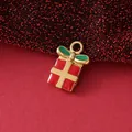 Christmas gift box pendant charms in red enamel and 18K gold plated stainless steel - Christmas Gift Box / 19.7mmx14mmx3mm