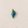 Gold-plated stainless steel conch shell pendant with blue and green drip oil enamel. - Conch / Blue