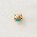 Macro detail view of a gold-plated stainless steel pig charm bead with blue enamel snout - Blue Ear Nose Pig (Style 4)