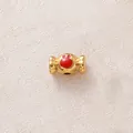 Perle d'espacement exquise en forme de bonbon plaqué or avec un motif de lapin en émail - Bonbon Rouge