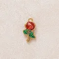 Enamel red rose pendant charm with gold-plated stainless steel floral accessory - Red Rose Pendant