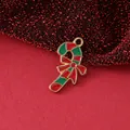 Red and green enamel Christmas candy cane pendant with gold plating for DIY jewelry - Christmas Candy Cane / 23.2mmx1.5mmx1.5mm