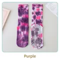 Purple tie-dye anti-slip yoga socks with professional silicone grips for Pilates and fitness - One Size (36-42) / Purple