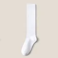 White pure cotton knee-high calf socks for women in minimalist Japanese JK style - One Size / White