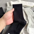 Premium black ribbed cotton crew socks for men with breathable and sweat-absorbent fabric - Long Massage Sole / Black