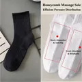 Men's black crew socks with honeycomb massage sole, breathable and non-slip cotton fabric. - Crew Massage Bottom / Black