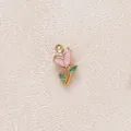 Pink rose flower pendant charm with gold-plated stainless steel and enamel details - Pink Rose Flower Pendant