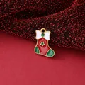 Christmas stocking enamel pendant in gold-plated stainless steel for DIY jewelry - Christmas Sock Style (Bowknot) / 15.5x12.2x1.5mm / Red and Green