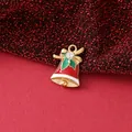 Red enamel Christmas bell pendant in 18K gold plated stainless steel for DIY jewelry - Christmas Bell Style (Rhinestone Inlaid) / 18.7x13x3.7mm / Red and Green