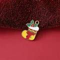 Christmas stocking oil drip pendant in gold-plated stainless steel for DIY jewelry - Christmas Sock Style (Holly Leaf) / 21.6x17.2x1.7mm / Red