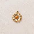 Gold-plated stainless steel daisy flower pendant with white enamel petals and orange center - White Daisy Pendant