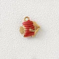 Goldener tropischer Fischanhänger mit roter Emaille für DIY-Halsketten und Armbänder. - Roter Großer Fisch