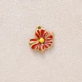 Elegant red enamel flower charm pendant in stainless steel with a golden finish - Red Flower Pendant (Style 21)