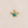Gold-plated stainless steel crown charm with green enamel detail for DIY jewelry making - Crown / Green