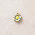 Blue and yellow enamel daisy flower pendant in gold-plated stainless steel. - Sky Blue Daisy Pendant (Style 23)