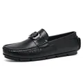 Mocassins classiques en cuir noir pour hommes avec boucle métallique décorative chaussures - 40 / Noir