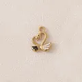 Gold plated double swan heart enamel charm for DIY jewelry necklace and bracelet - Swan / Black and White