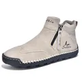 Durable handmade stitched men's outdoor leisure short boots with convenient side zipper - 38 / Beige Casual Short Boots (2639) / Beige