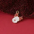 Christmas reindeer snowman enamel pendant gold plated charm for DIY jewelry making craft - Antlers with Snowman / 15.8mmx14.2mmx1.5mm / Red & White/Gold
