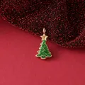 Festive green enamel Christmas tree charm pendant with 18K gold plating for jewelry - Star Christmas Tree / 21mmx11mmx2.5mm / Green Gold